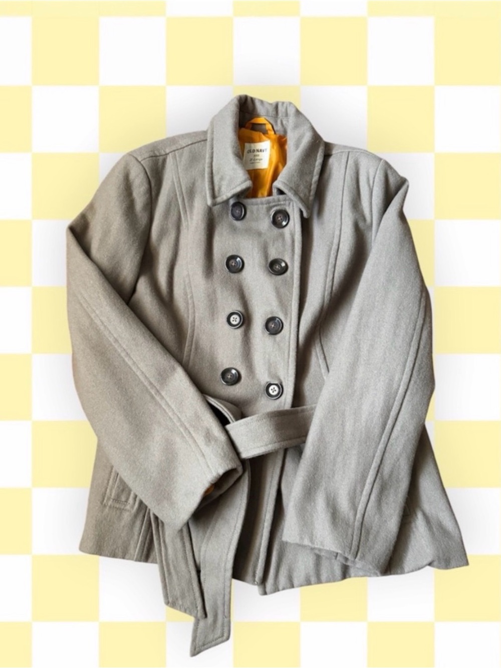 Old Navy Gray Peacoat Wool Blend Belted Jacket Women’s - Picture 2 of 4